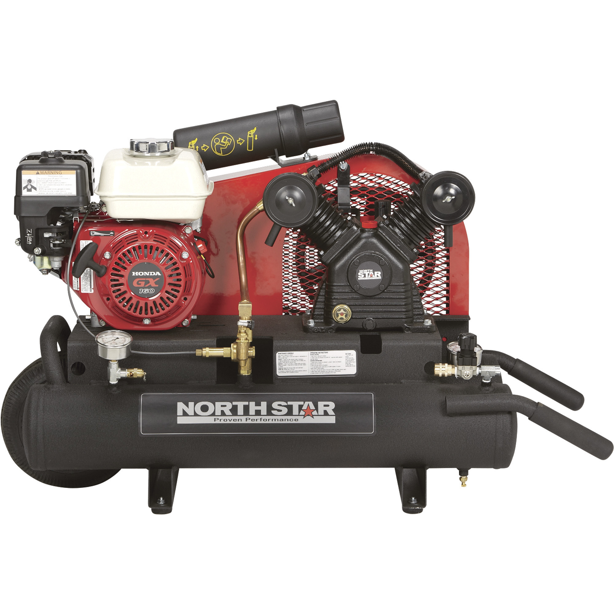 NorthStar Wheelbarrow Air Compressor, Gas-Powered Honda GX160 OHV Engine, 8-Gallon Twin Tank, 13.7 CFM @ 90 PSI